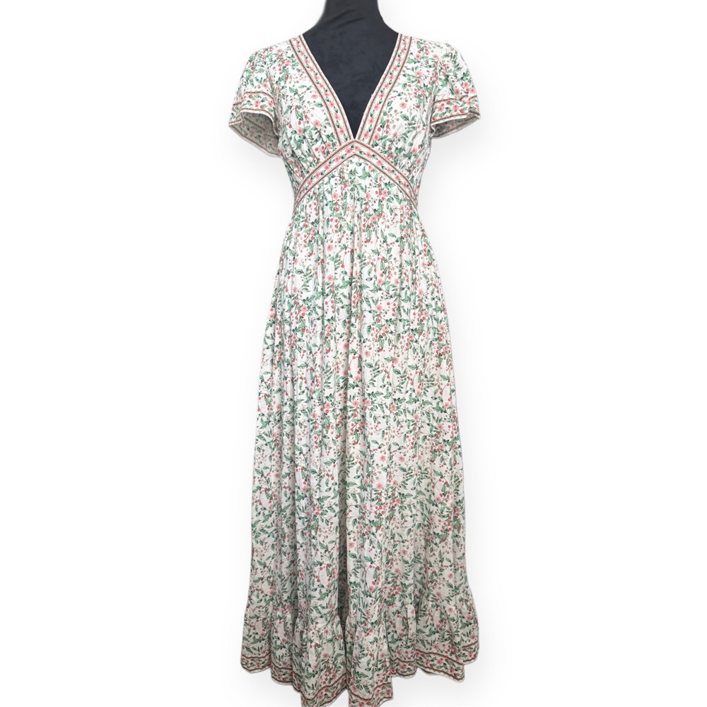 Max Studio Floral Maxi Dress in Green and Pink